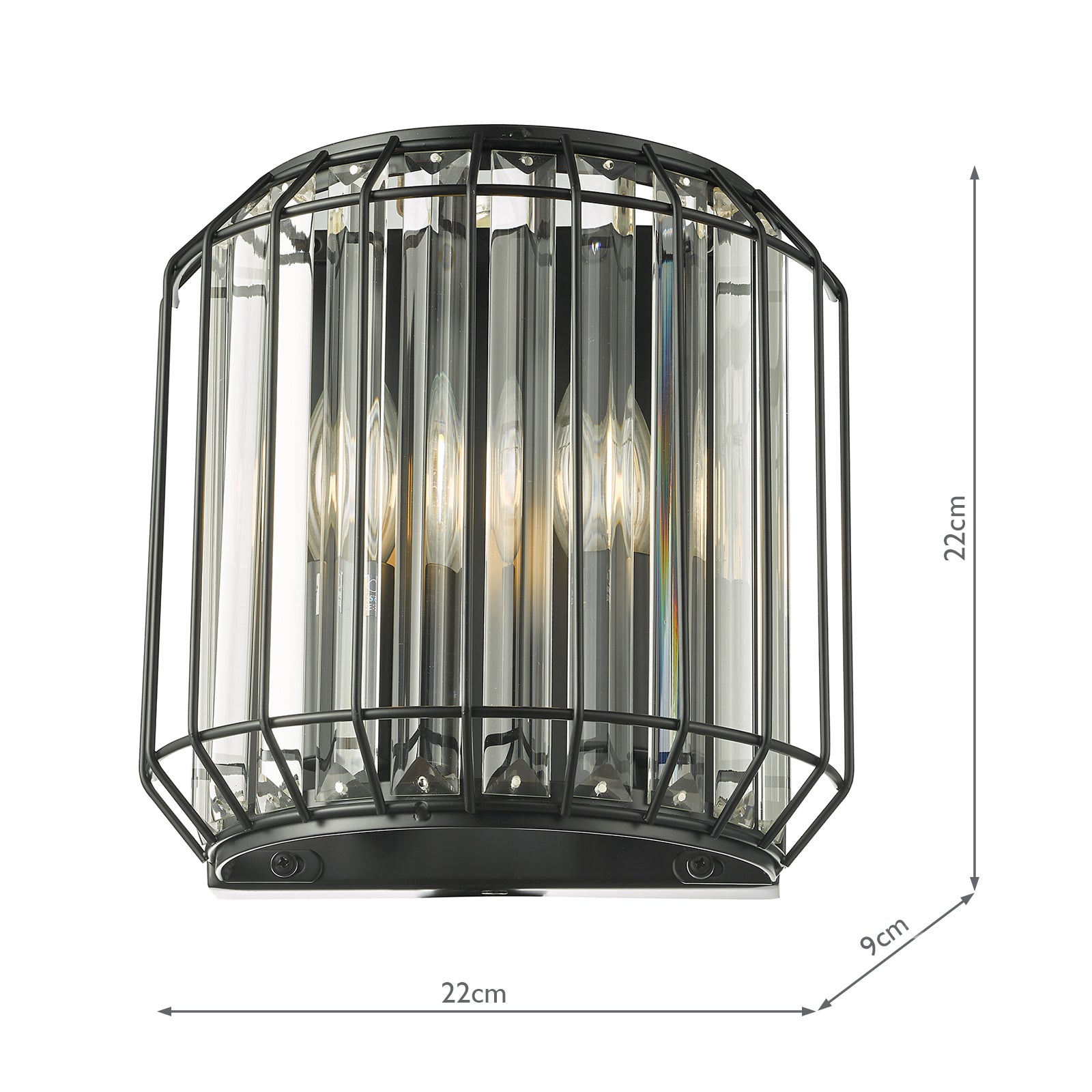 Naeva 2 Light Wall Light Matt Black and Crystal