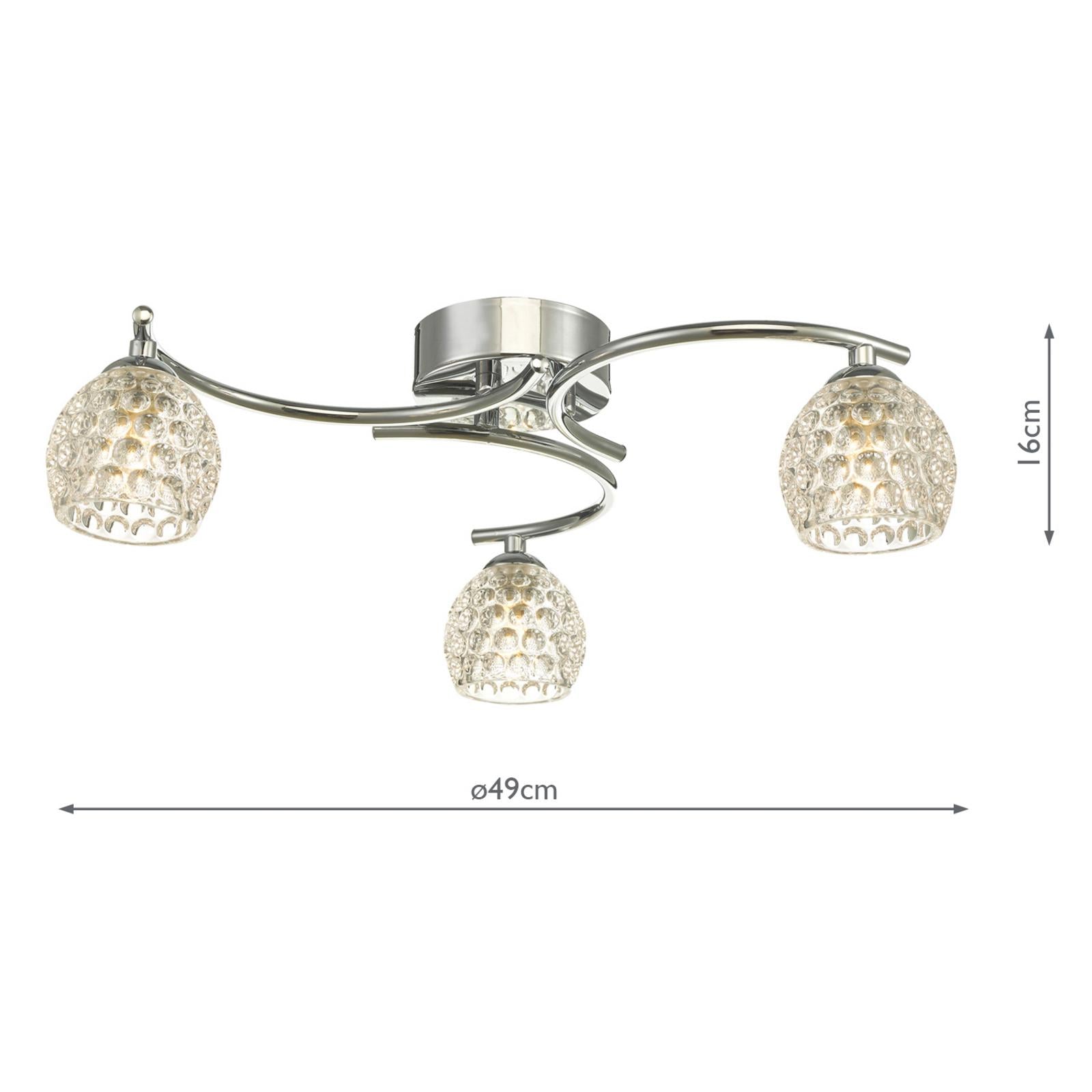 Nakita 3 Light Semi Flush Polished Chrome With Dimpled Open Glass