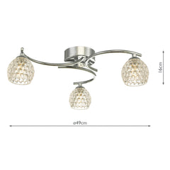 Nakita 3 Light Semi Flush Polished Chrome With Dimpled Open Glass