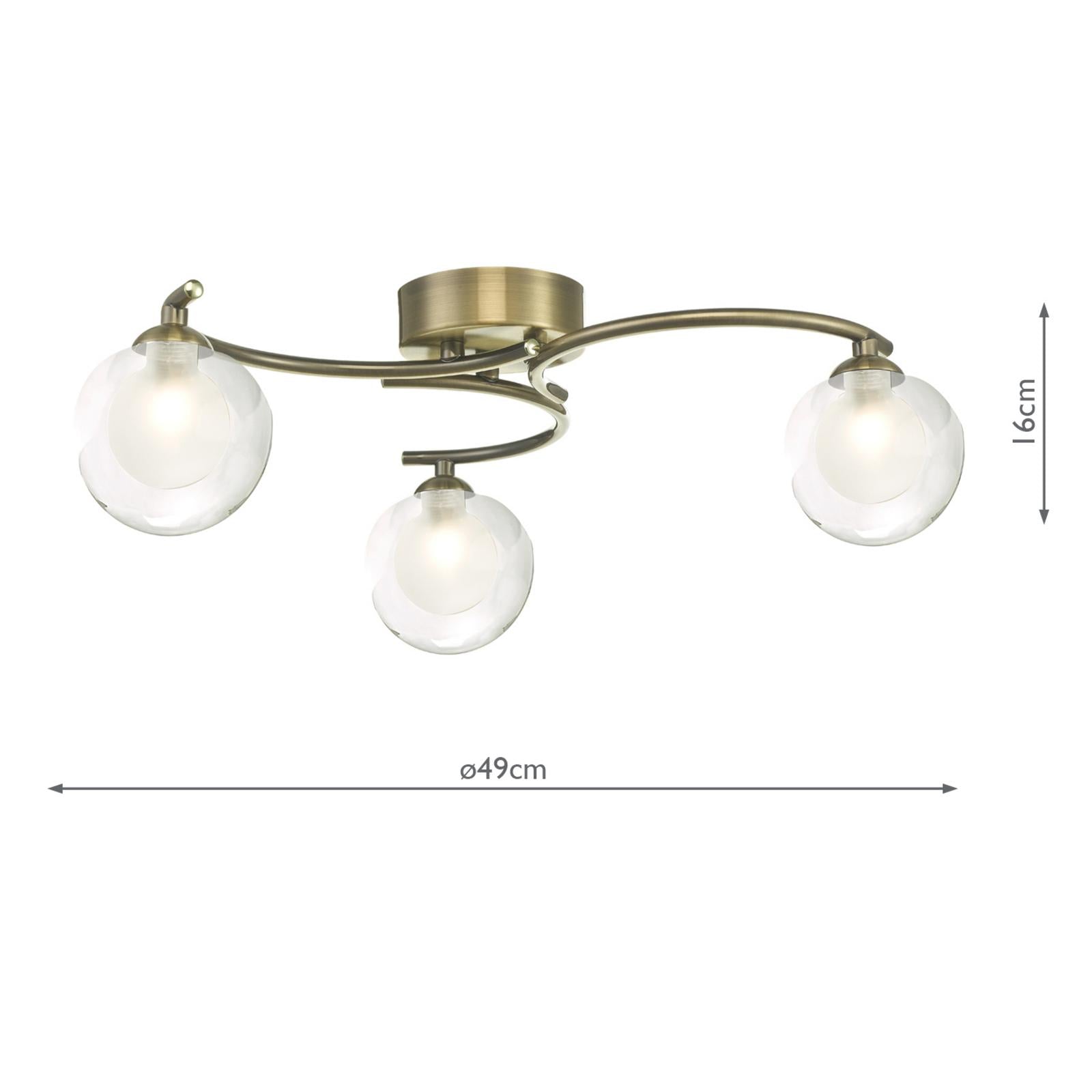 Nakita 3 Light Semi Flush Antique Brass With Clear/Opal Glass