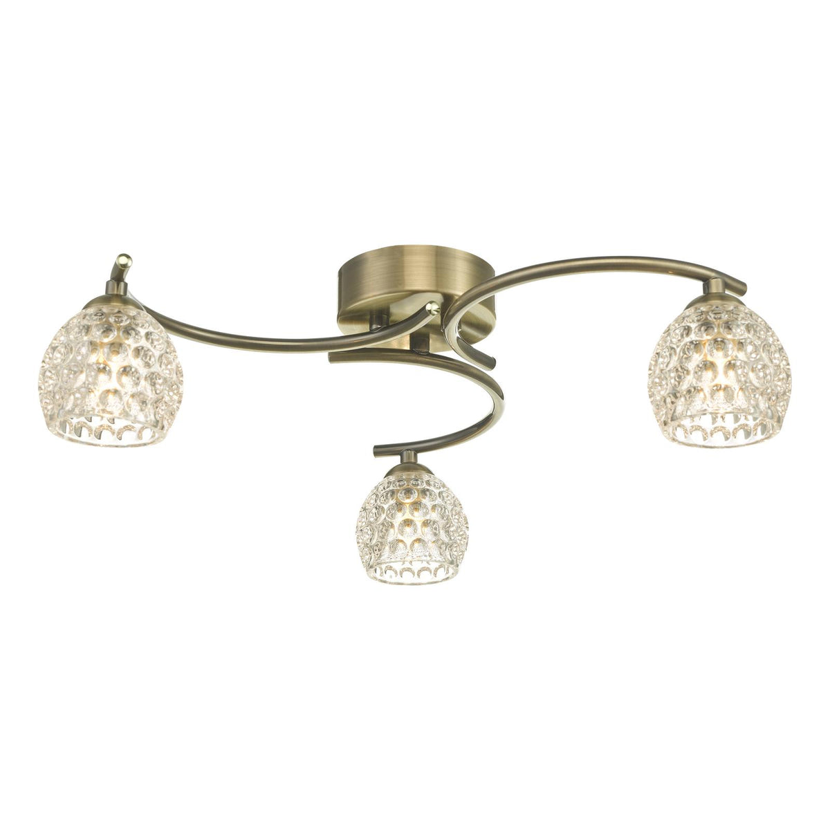 Nakita 3 Light Semi Flush Antique Brass With Dimpled Open Glass