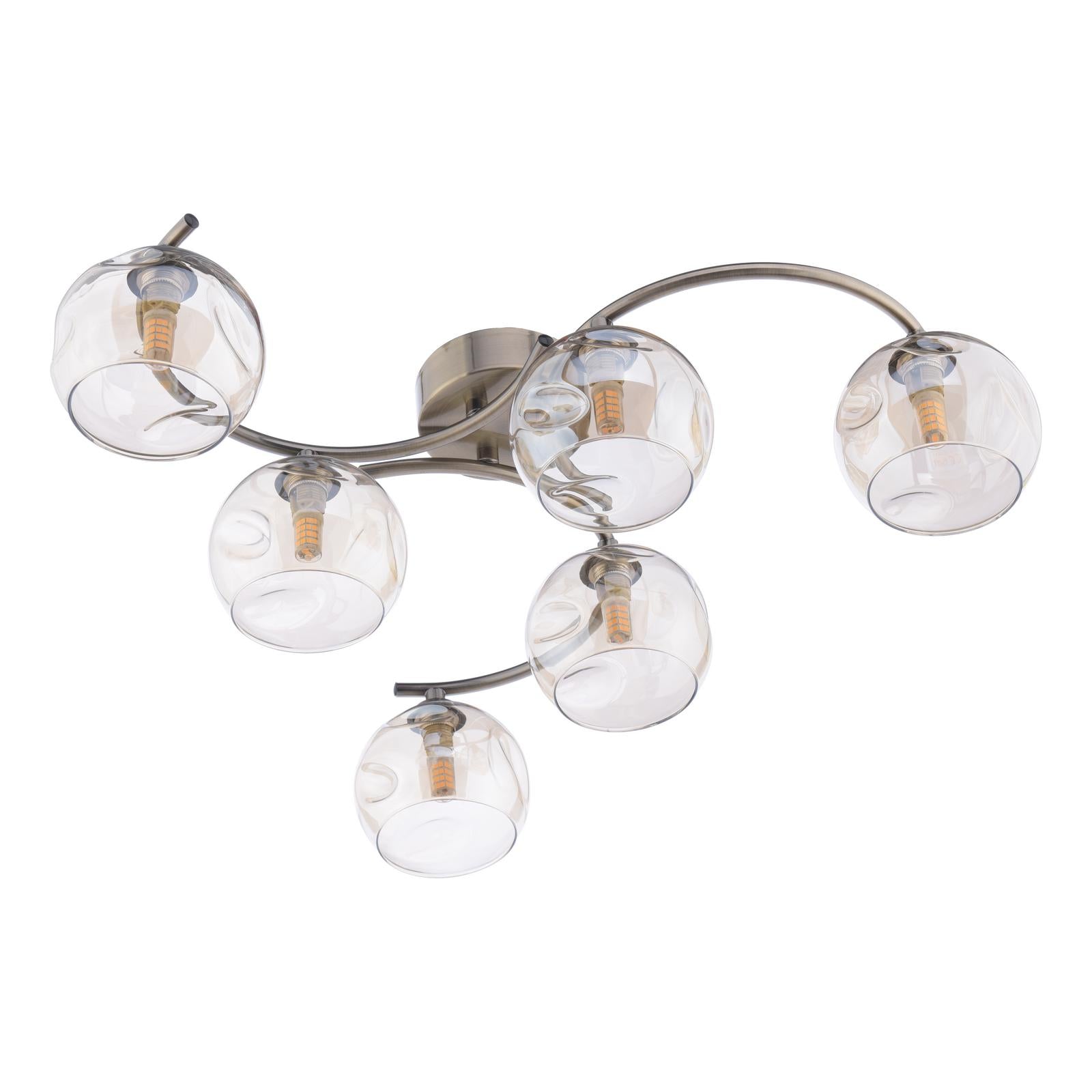Nakita 6 Light Semi Flush Antique Brass With Organic Amber Glass