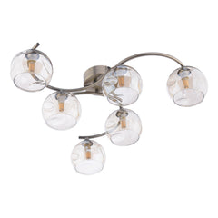 Nakita 6 Light Semi Flush Antique Brass With Organic Amber Glass