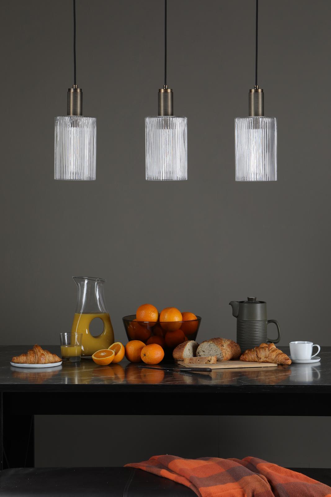 Nikolas Pendant Natural Solid Brass Ribbed Cylinder Glass