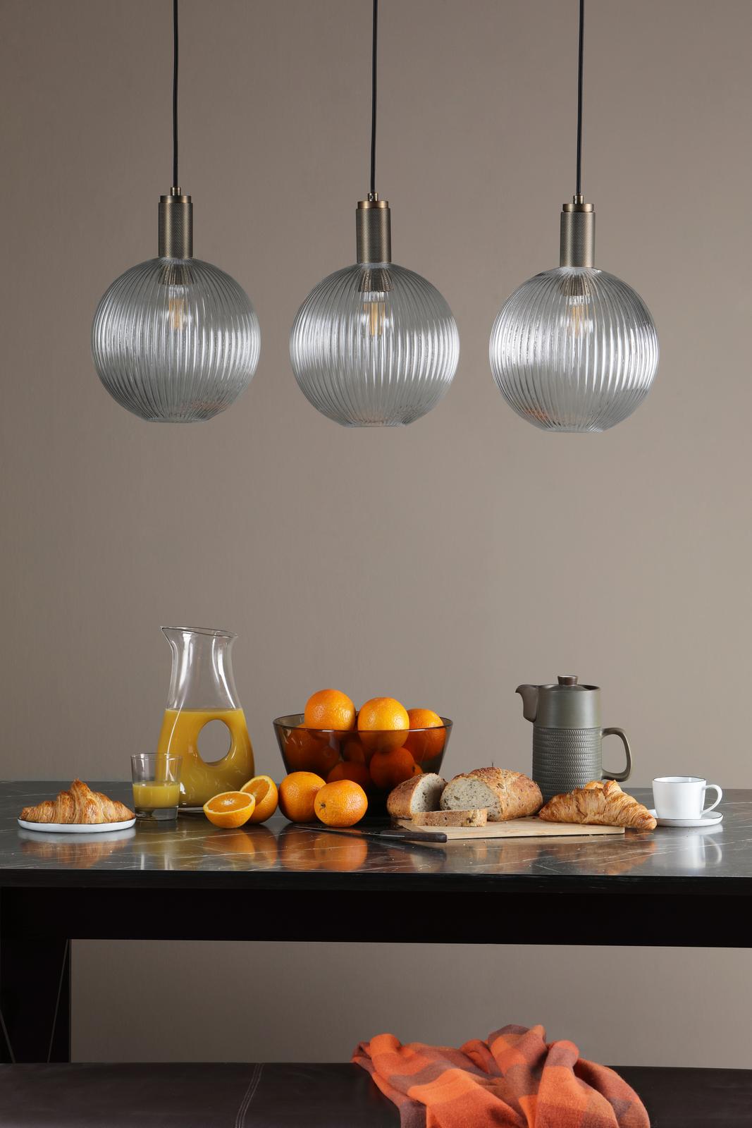 Nikolas Pendant Natural Solid Brass Ribbed Round Glass