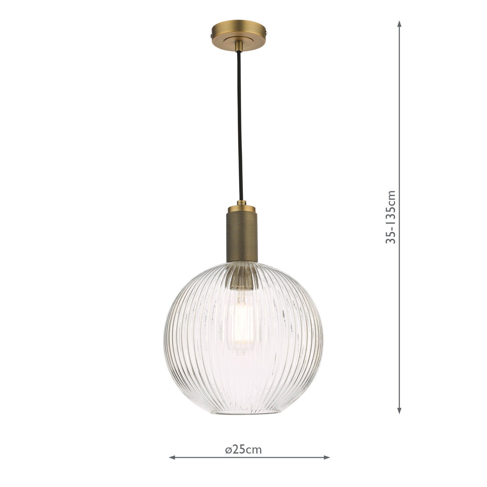 Nikolas Pendant Natural Solid Brass Ribbed Round Glass