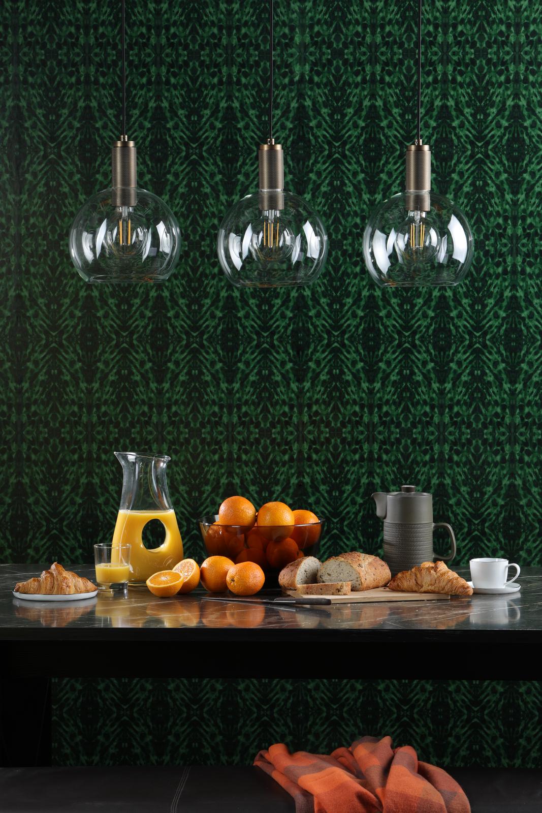 Nikolas Pendant Natural Solid Brass Round Clear Glass