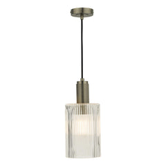 Nikolas Pendant Antique Chrome Ribbed Cylinder Glass