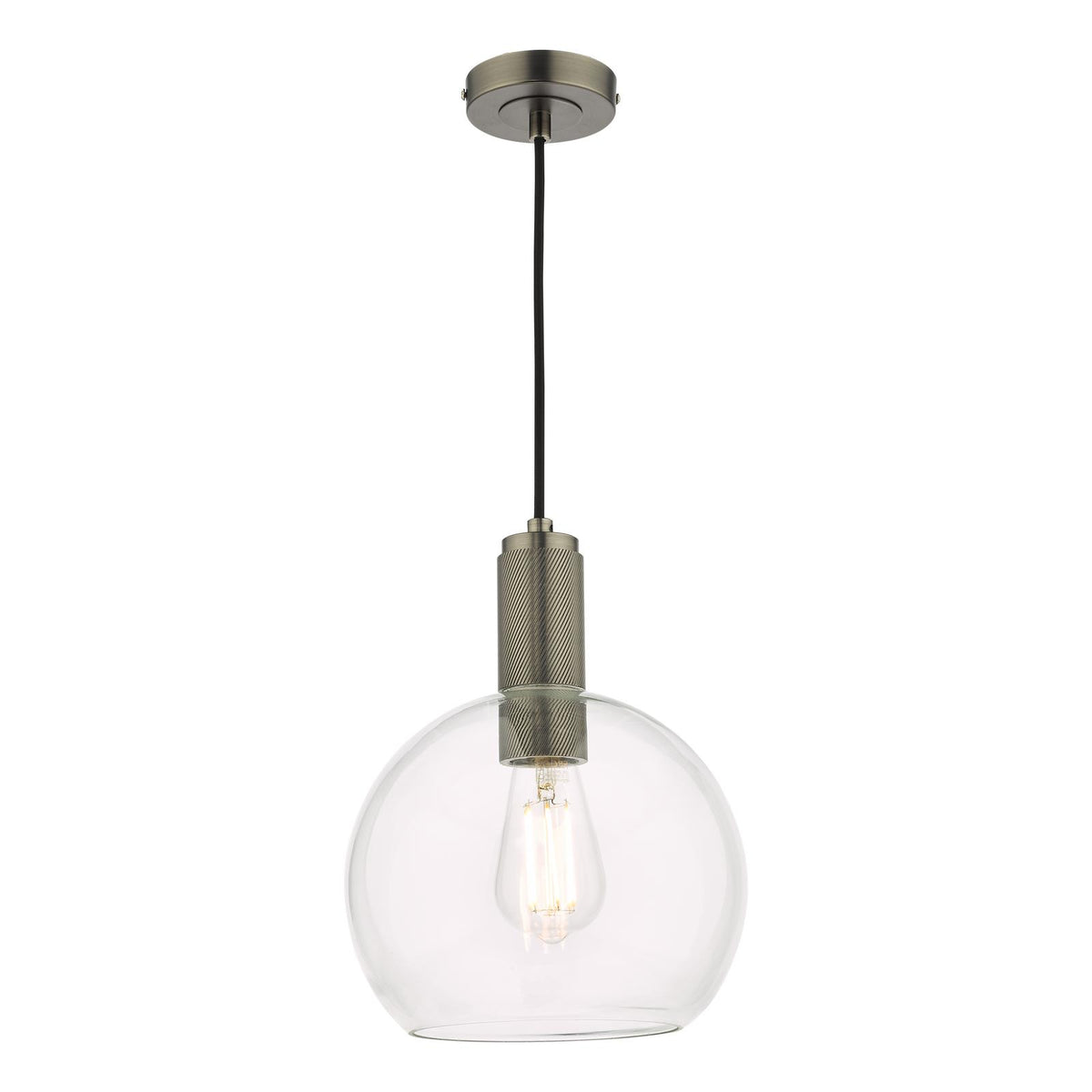 Nikolas Pendant Antique Chrome Round Clear Glass