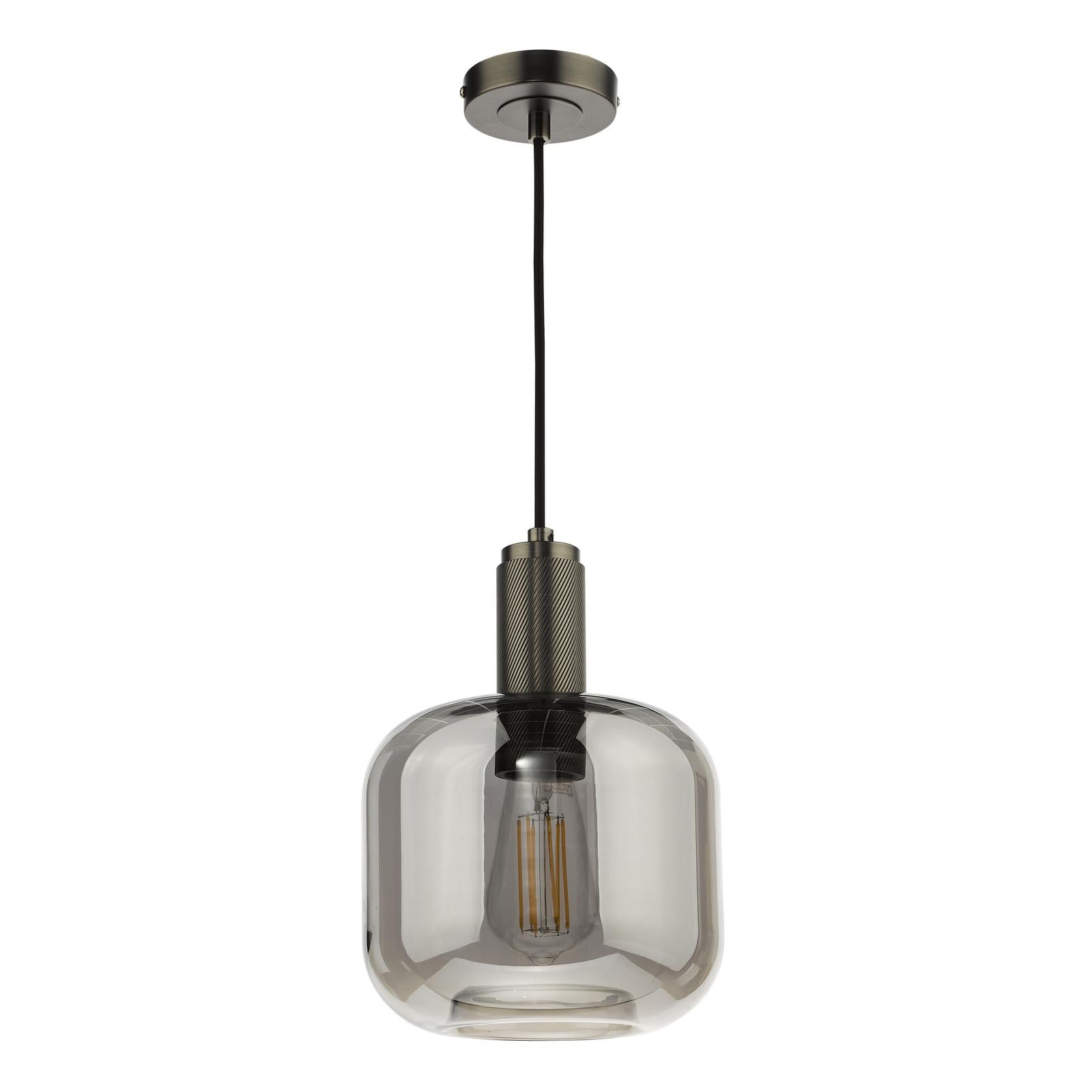 Nikolas Pendant Antique Chrome Smoked Glass