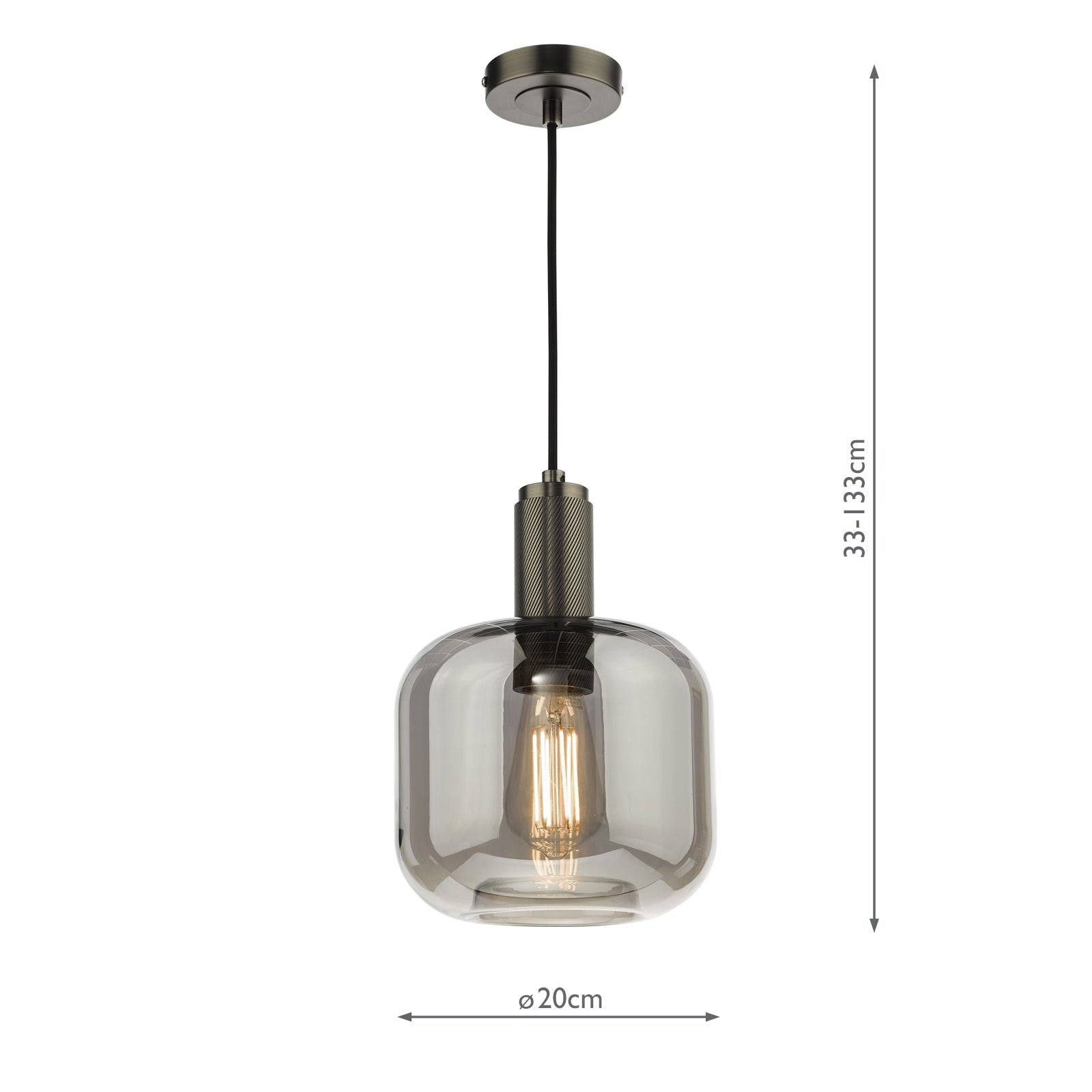 Nikolas Pendant Antique Chrome Smoked Glass