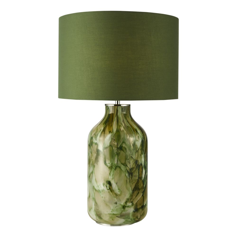 Nuria Table Lamp Green Art Glass and Polished Chrome With Shade