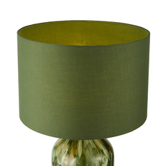 Nuria Table Lamp Green Art Glass and Polished Chrome With Shade