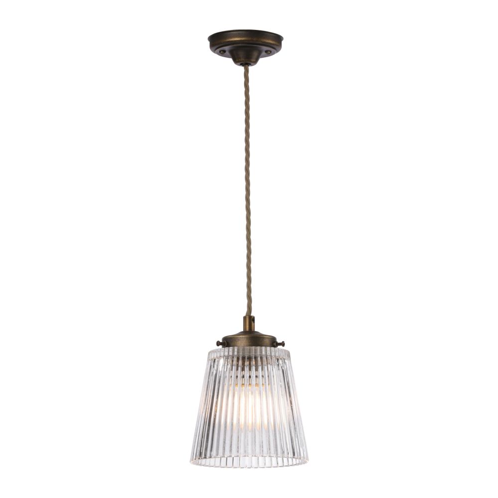 Odell Small  Single Pendant Ribbed Glass and Aged Brass