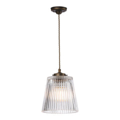 Odell Large Single Pendant Ribbed Glass and Aged Brass