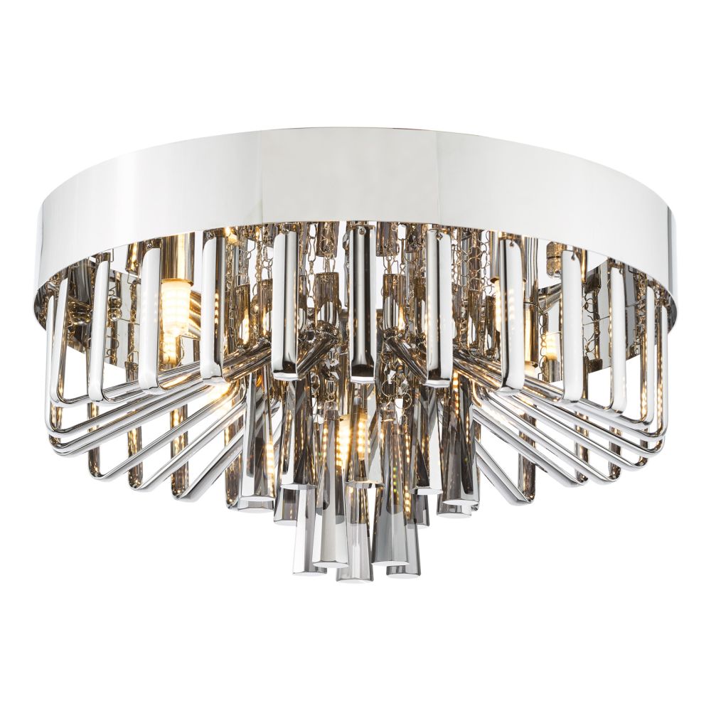 Olin 5 Light Flush Polished Chrome and Smoked Glass