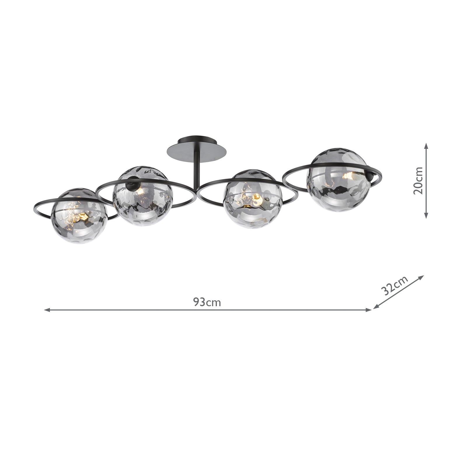 Olympus 4 Light Semi-Flush Matt Black With Smoked Dimpled Glass