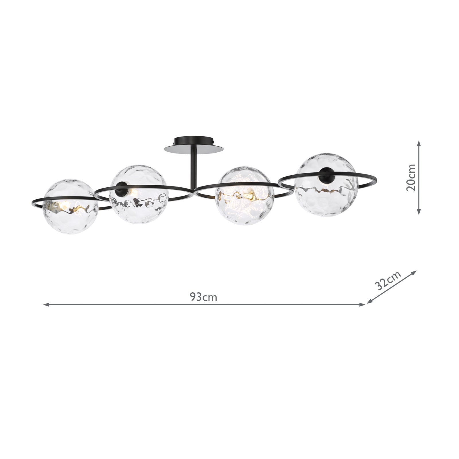 Olympus 4 Light Semi-Flush Matt Black With Clear Dimpled Glass
