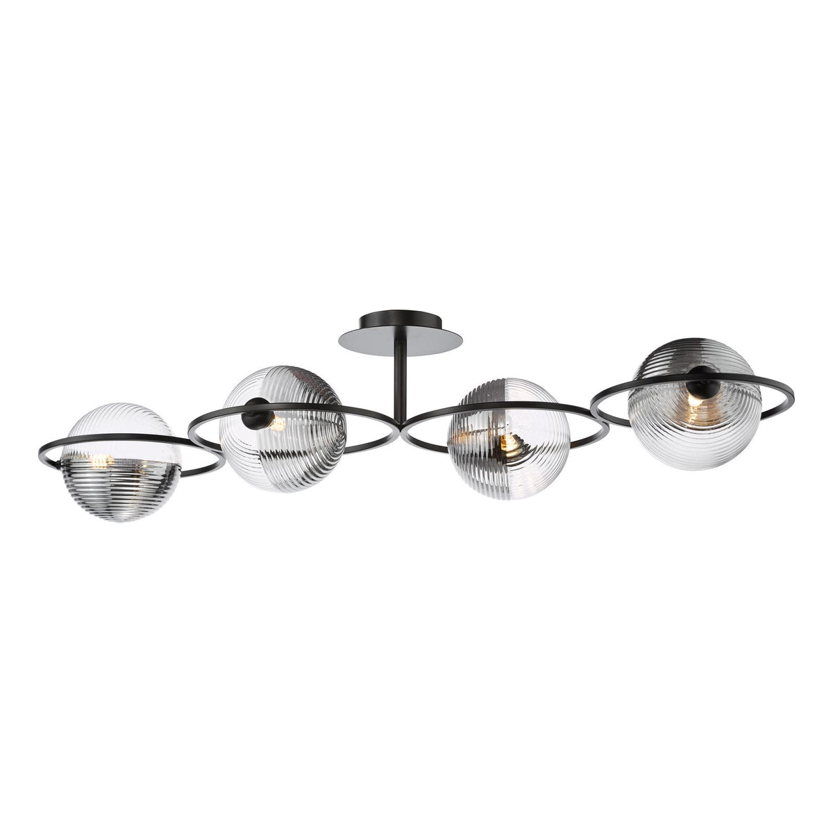 Olympus 4 Light Semi-Flush Matt Black With Smoked/Clear Ribbed Glass
