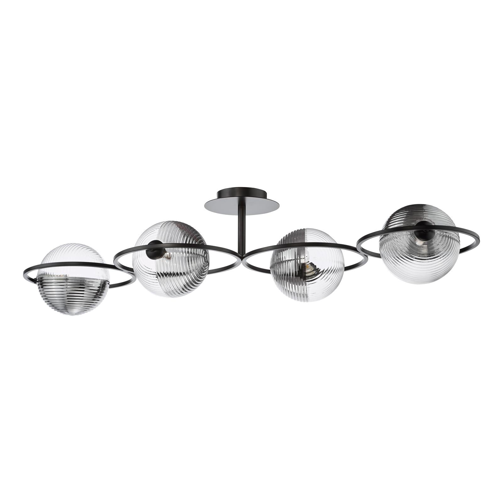 Olympus 4 Light Semi-Flush Matt Black With Smoked/Clear Ribbed Glass
