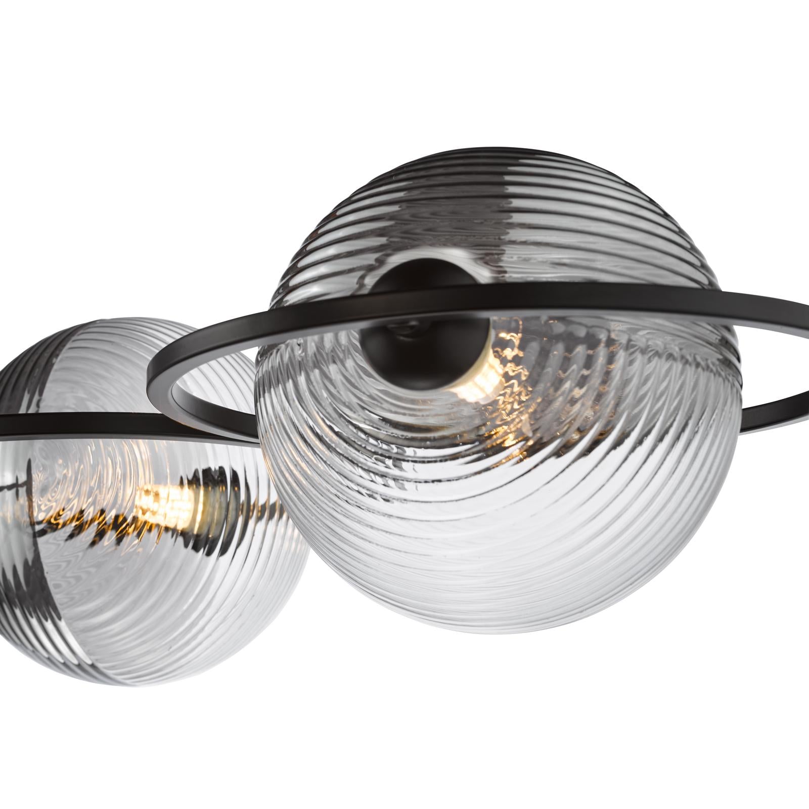 Olympus 4 Light Semi-Flush Matt Black With Smoked/Clear Ribbed Glass