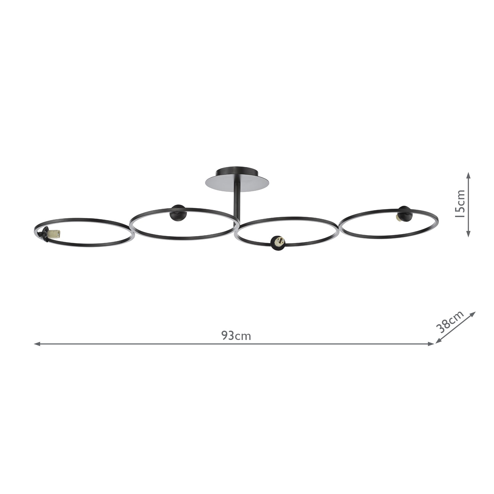 Olympus 4 Light Semi-Flush Matt Black Fitting Only