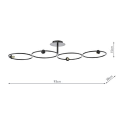 Olympus 4 Light Semi-Flush Matt Black Fitting Only