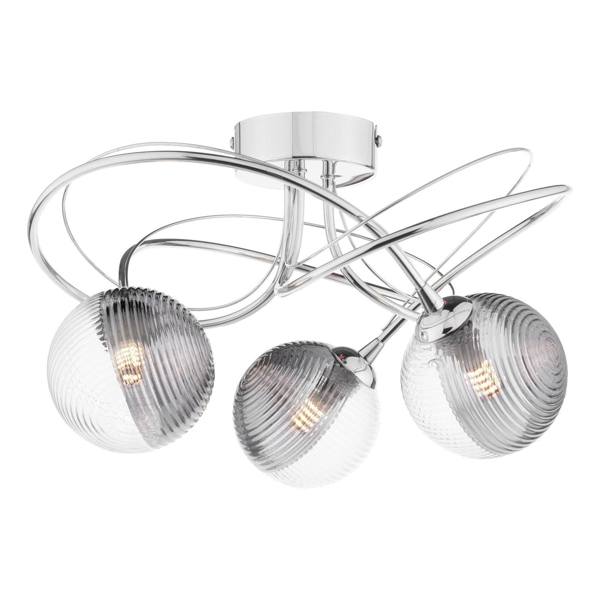 Onawa 3 Light Semi Flush Polished Chrome With Smoked / Clear Ribbed Glass