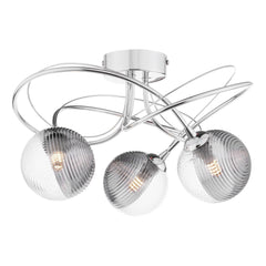 Onawa 3 Light Semi Flush Polished Chrome With Smoked / Clear Ribbed Glass