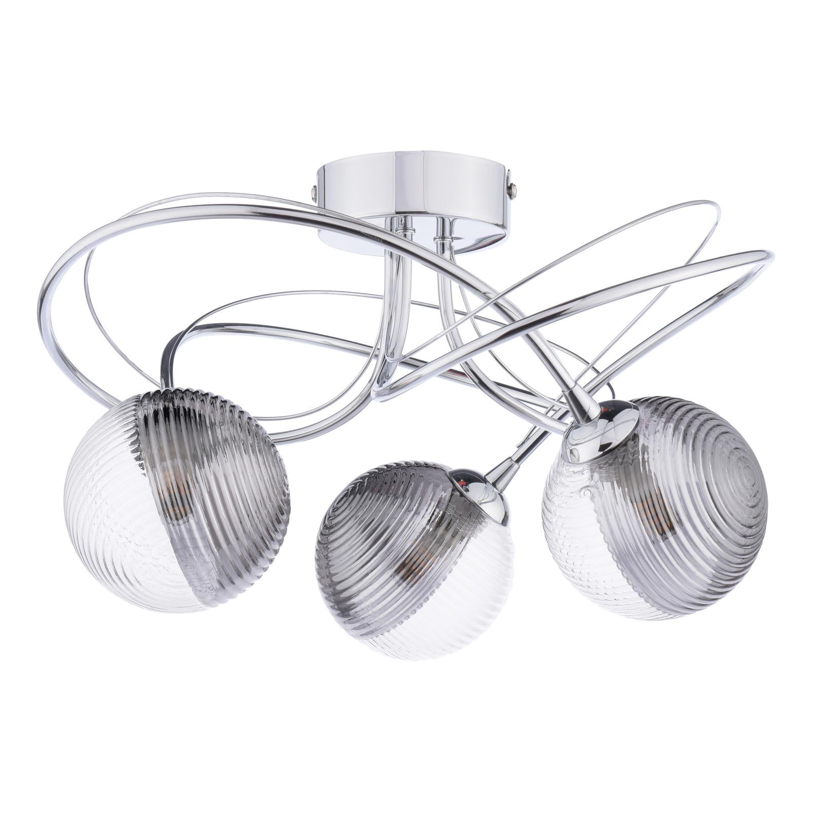 Onawa 3 Light Semi Flush Polished Chrome With Smoked / Clear Ribbed Glass