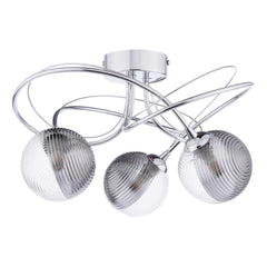Onawa 3 Light Semi Flush Polished Chrome With Smoked / Clear Ribbed Glass