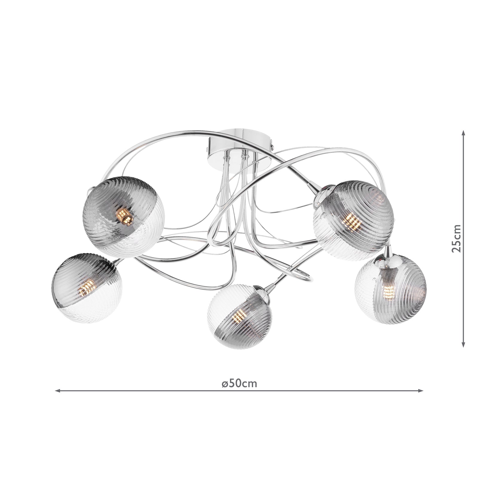 Onawa 5lt Semi Flush Polished Chrome With Smoked/Clear Ribbed Glass