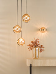 Ophira 3 Light Cluster Pendant Antique Gold and Amber Ribbed Glass