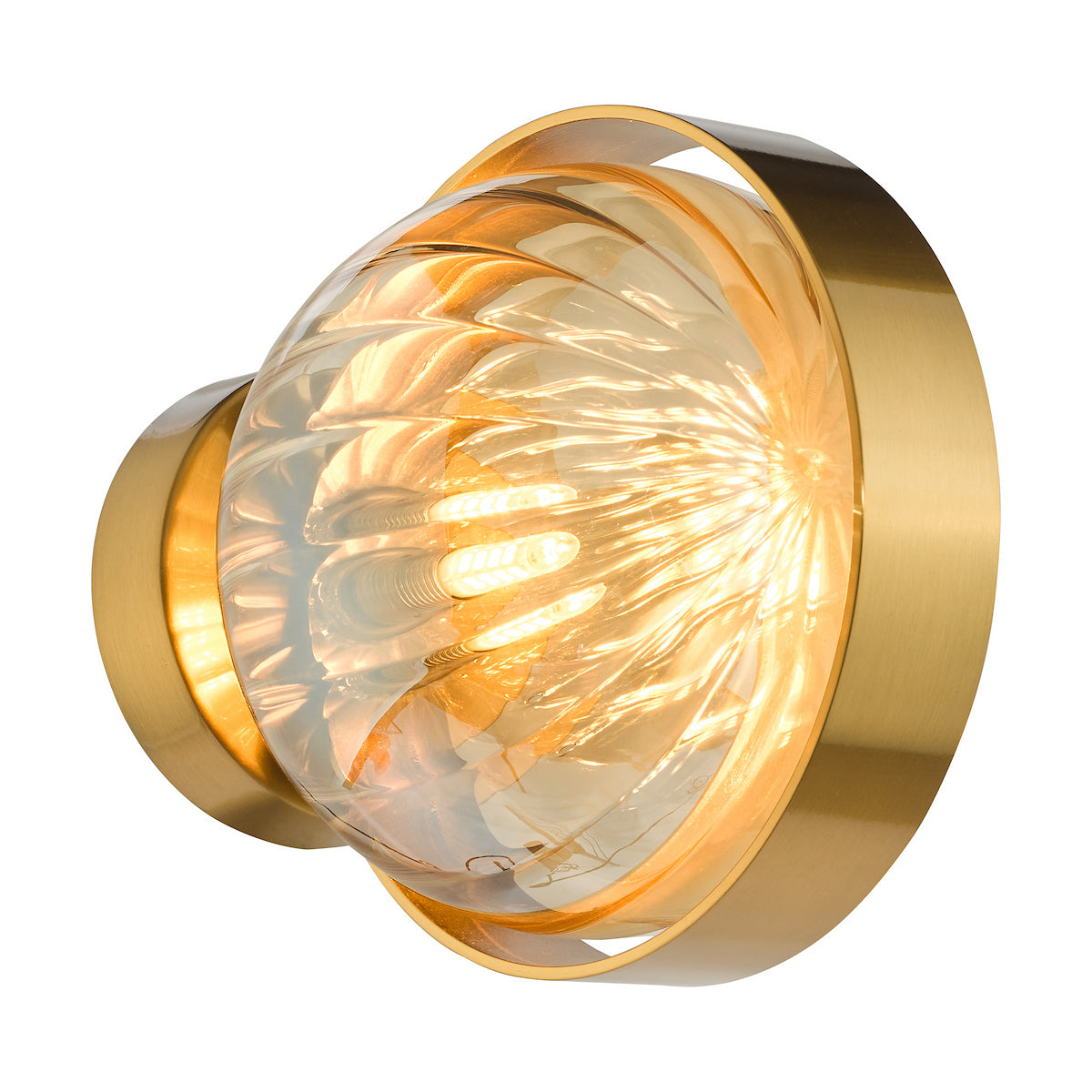 Ophira Wall Light Antique Gold and Amber Ribbed Glass