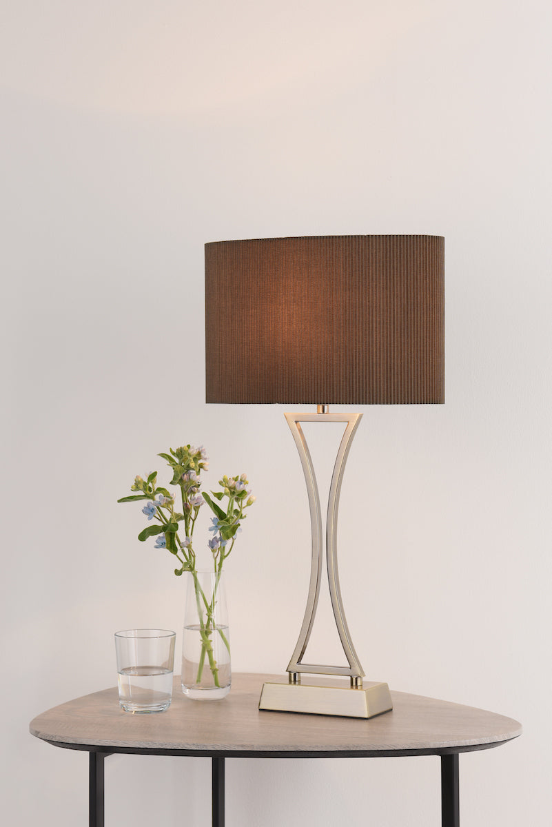 Oporto Wavy Table Lamp Antique Brass With Brown Shade