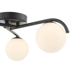 Orlena 3 Light Flush Matt Black and Opal Glass