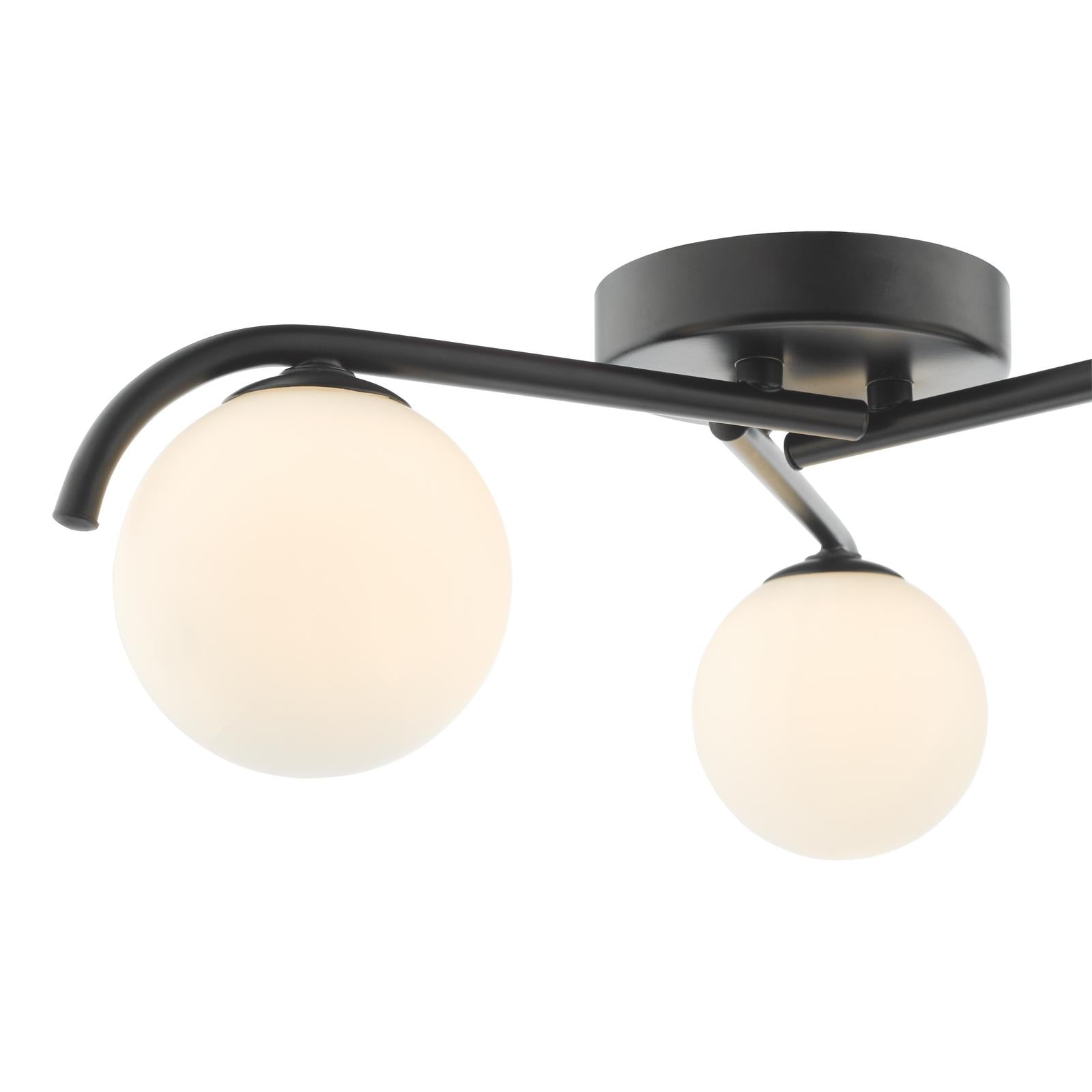 Orlena 3 Light Flush Matt Black and Opal Glass