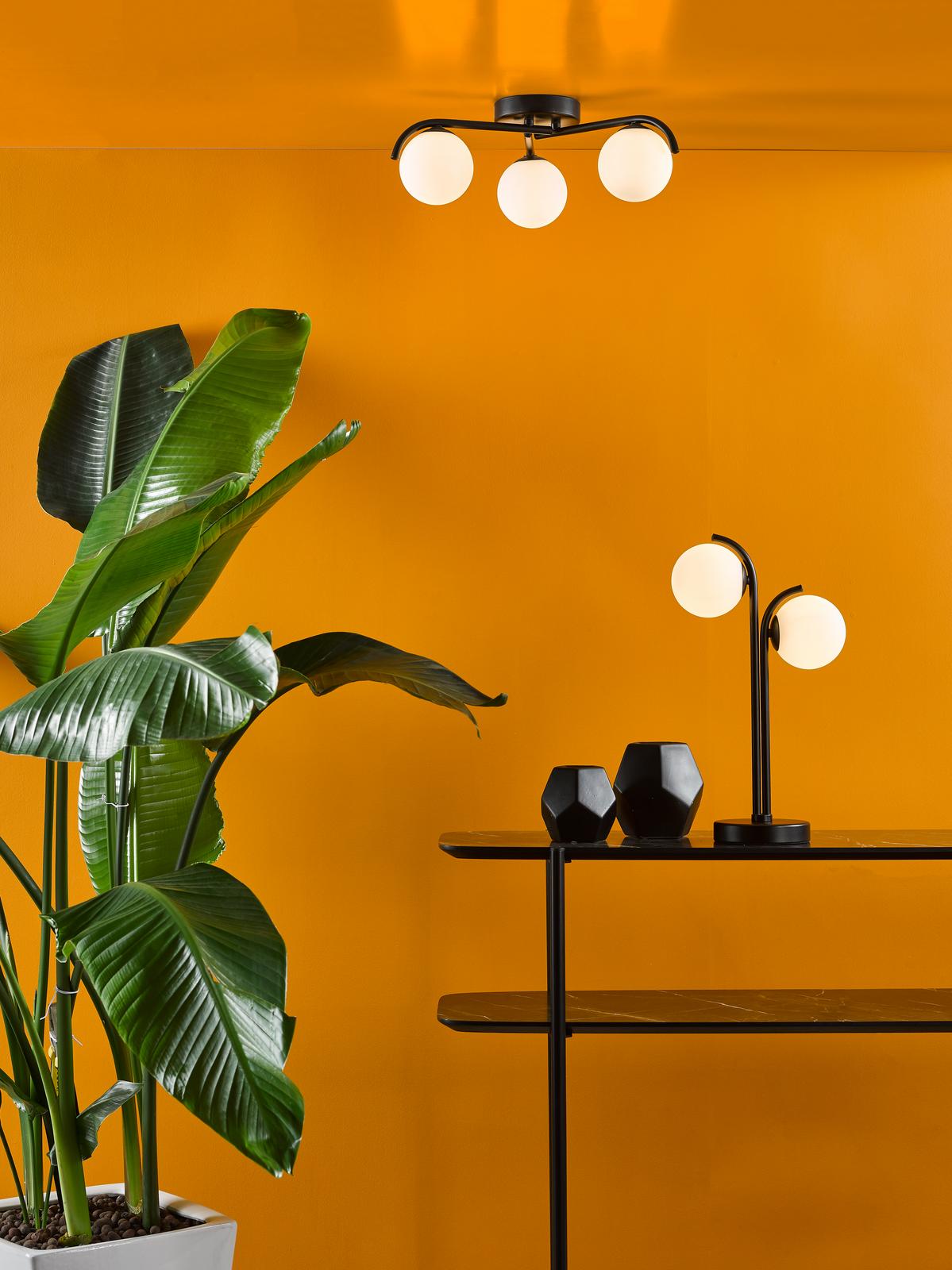Orlena 3 Light Flush Matt Black and Opal Glass