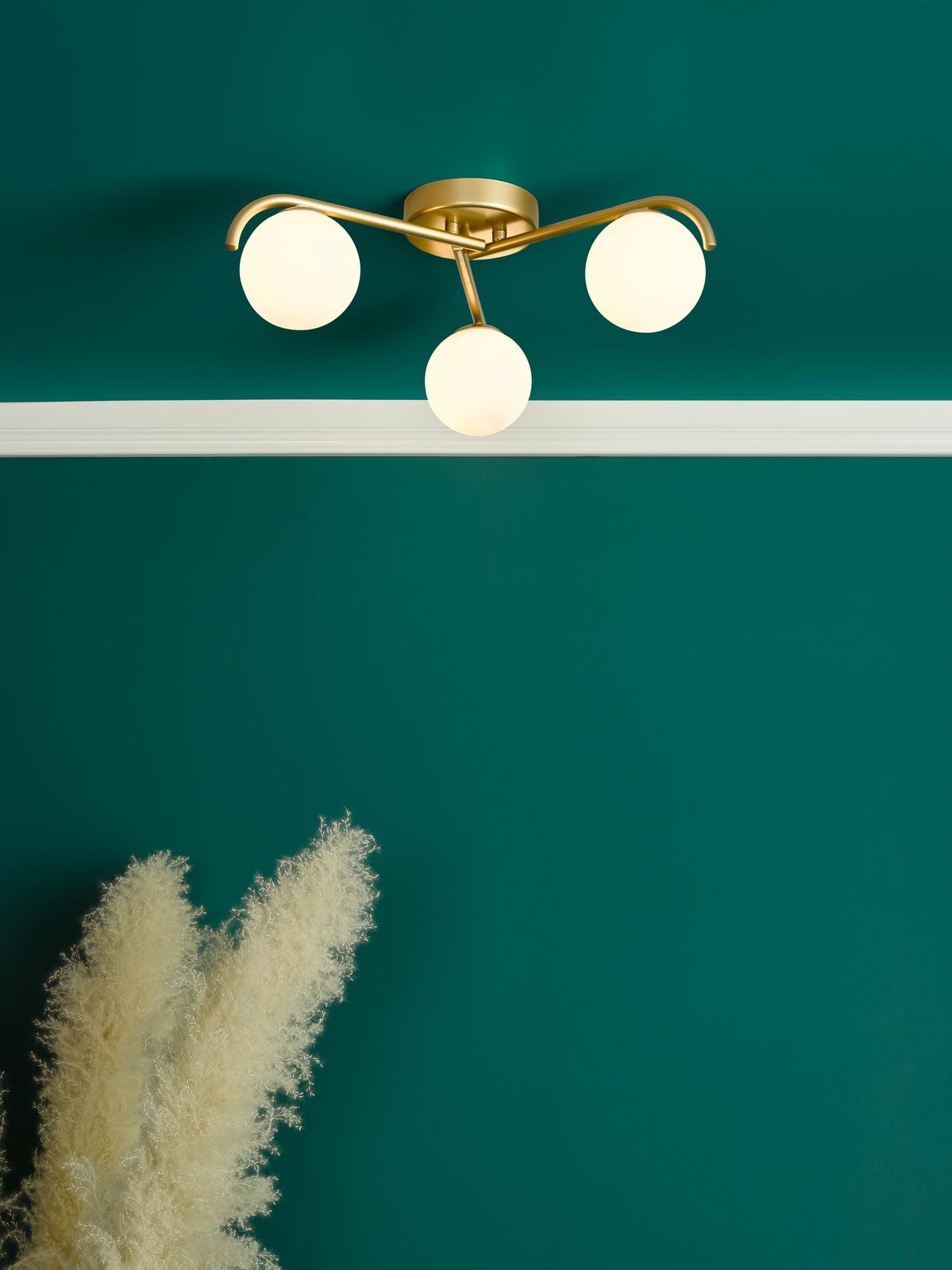 Orlena 3 Light Flush Satin Gold and Opal Glass