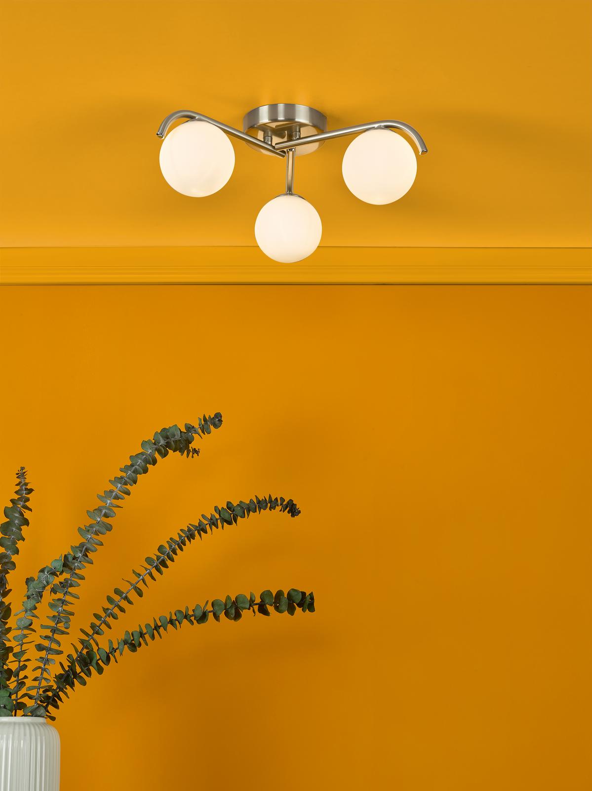 Orlena 3 Light Flush Satin Chrome and Opal Glass
