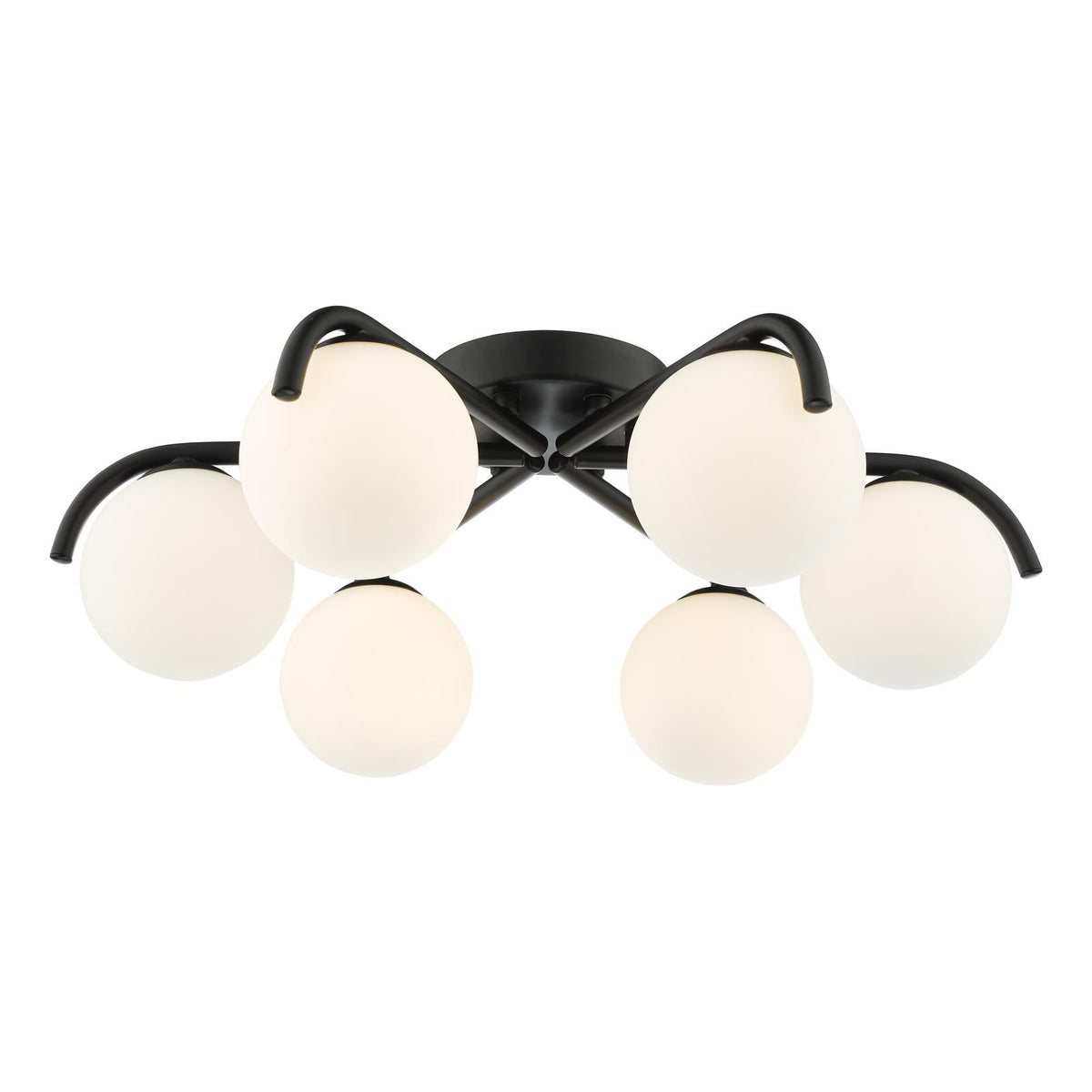 Orlena 6 Light Flush Matt Black and Opal Glass