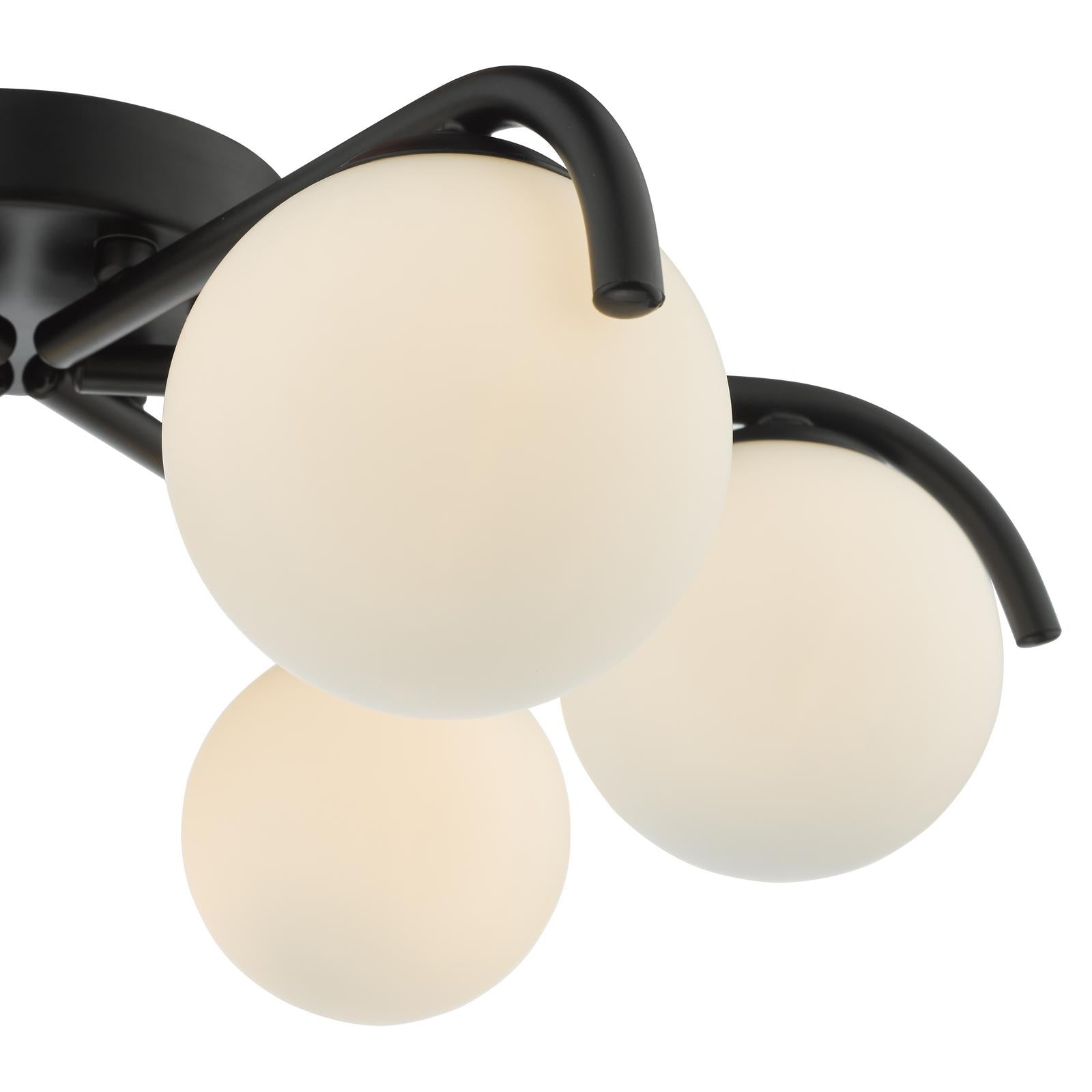 Orlena 6 Light Flush Matt Black and Opal Glass