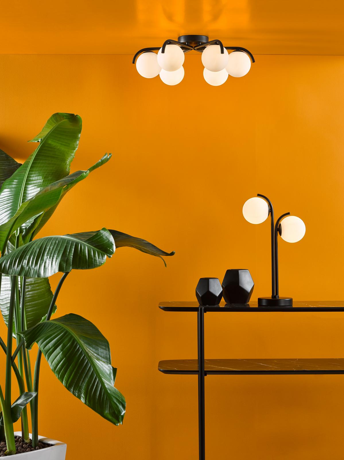 Orlena 6 Light Flush Matt Black and Opal Glass