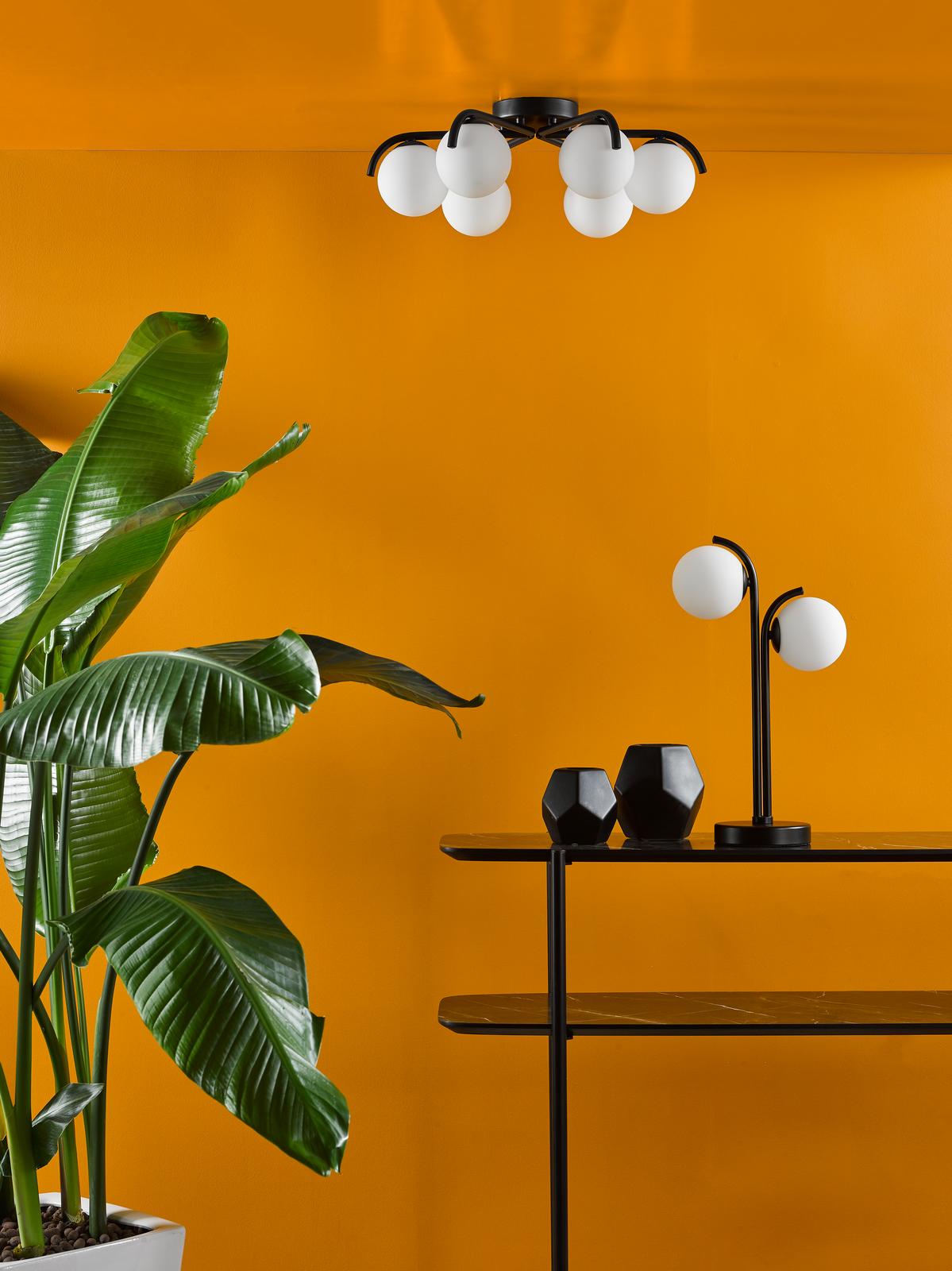 Orlena 6 Light Flush Matt Black and Opal Glass