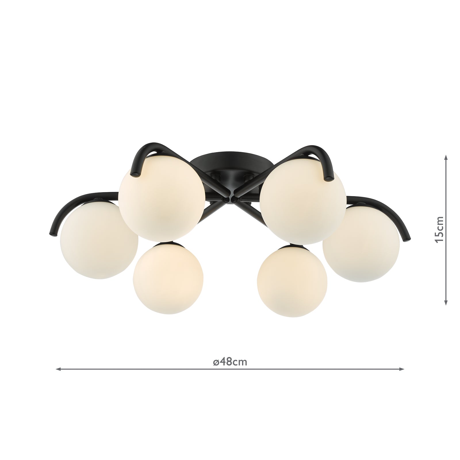 Orlena 6 Light Flush Matt Black and Opal Glass