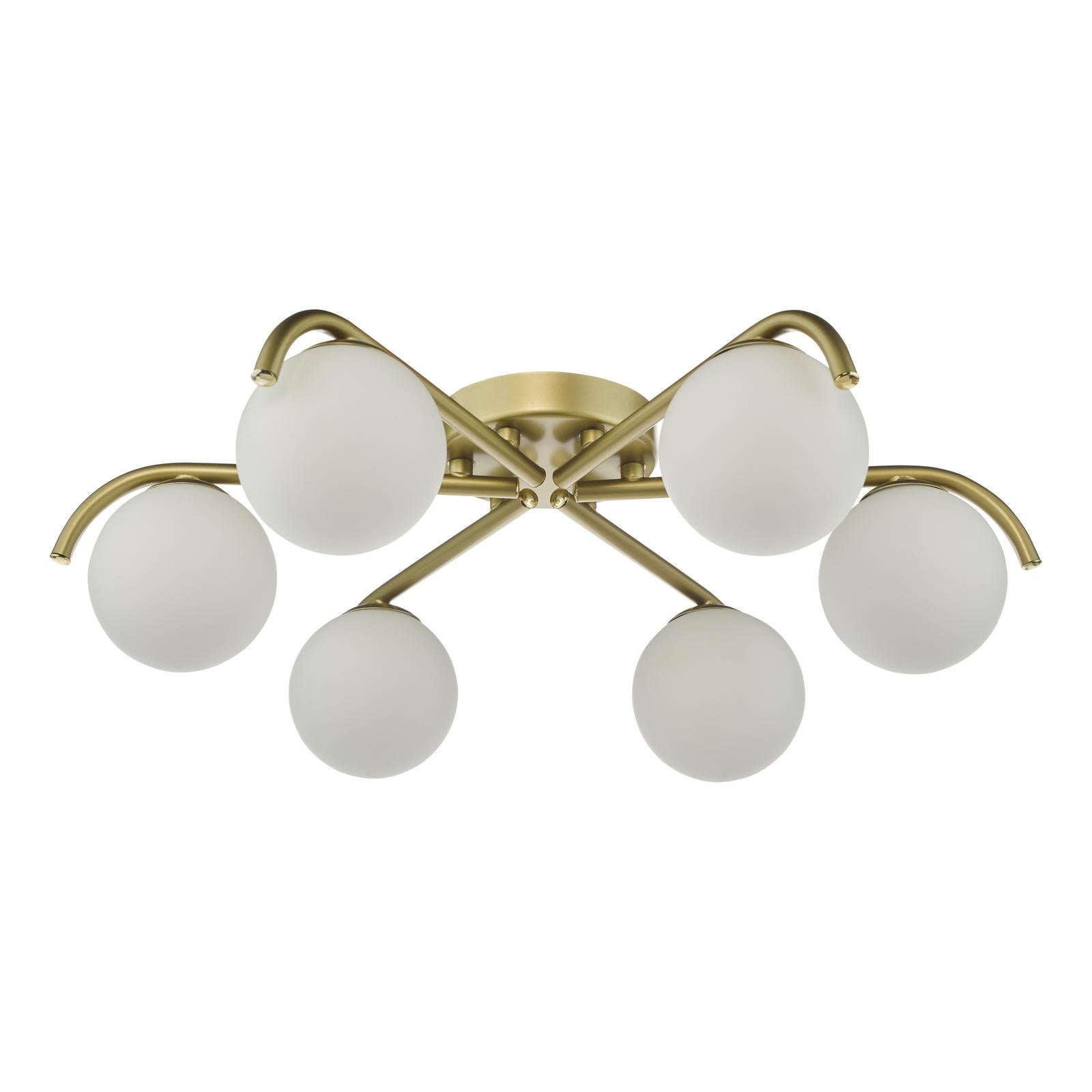 Orlena 6 Light Flush Satin Gold and Opal Glass