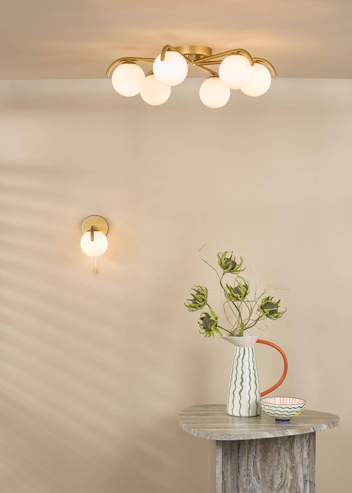 Orlena 6 Light Flush Satin Gold and Opal Glass