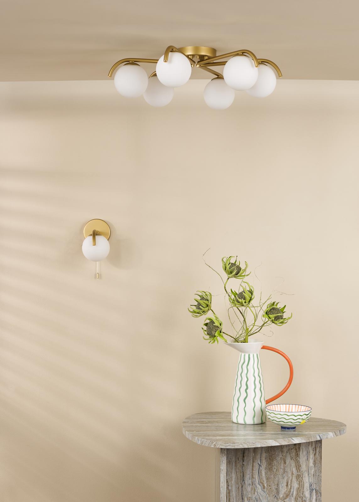 Orlena 6 Light Flush Satin Gold and Opal Glass
