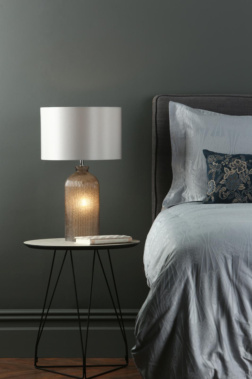 Pamplona Dual Light Table Lamp Grey Glass With Shade