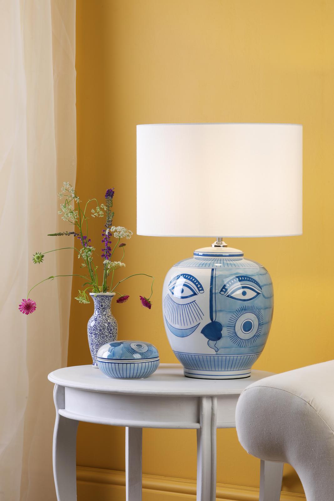 Picasso Small Ceramic Table Lamp Blue & White Face Print Base Only
